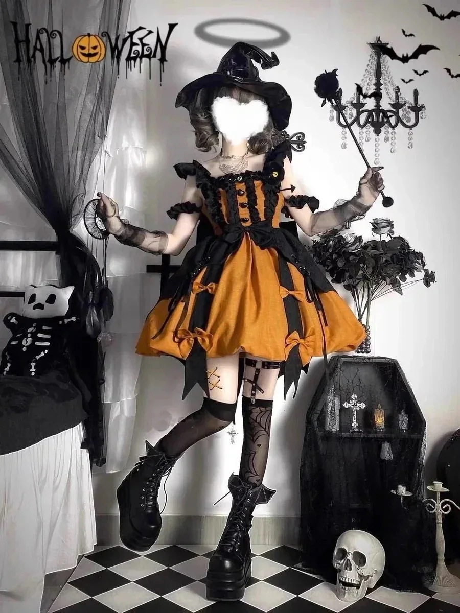 迅速な出荷 かぼちゃ ハロウィン コスプレ ハロウィン ロリータ レディース ハロウィーン セット ワンピース 魔女 妖精 魔法 セクシー 仮装 衣装 女性 ハロウィンメ