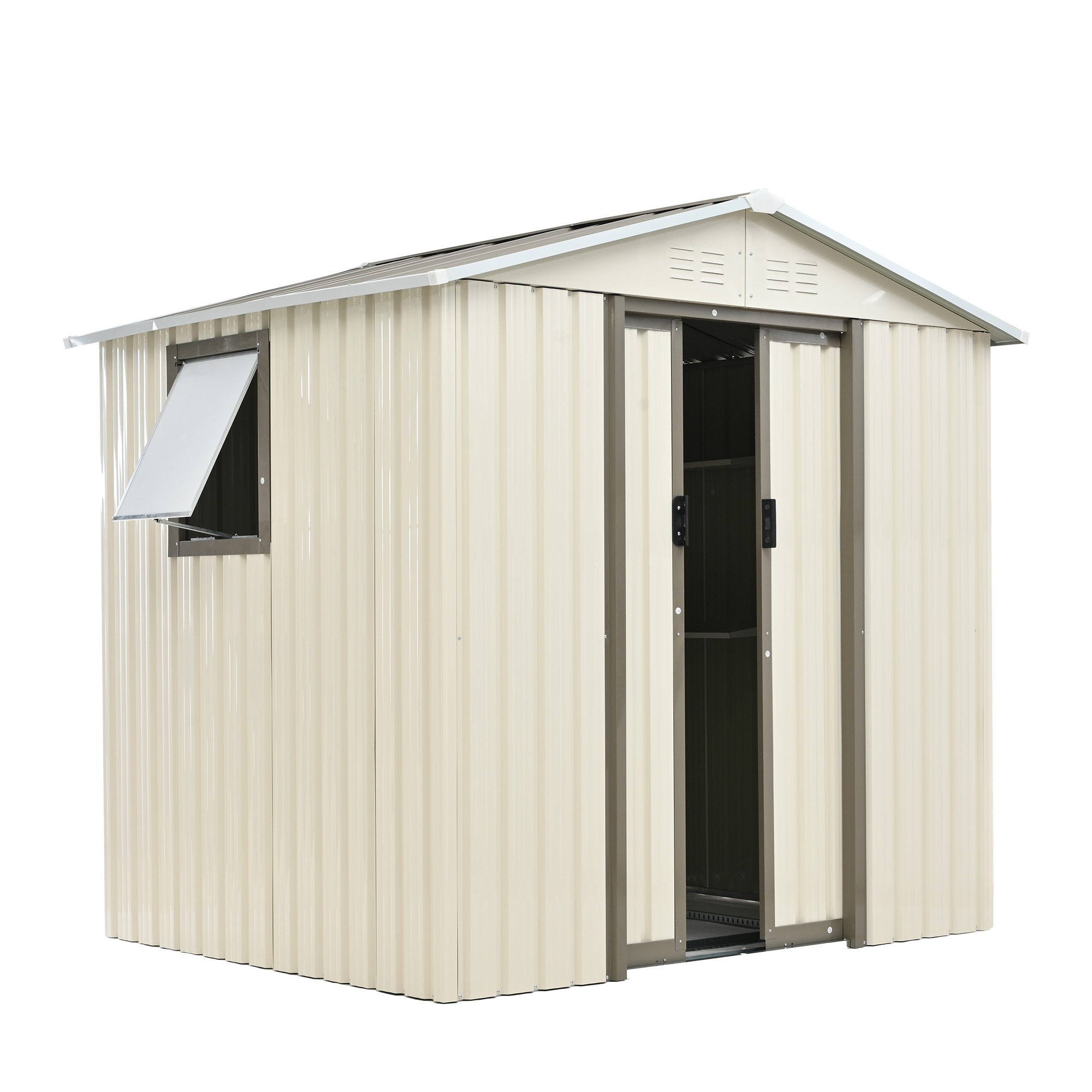 【国内発送】180【可動棚&すべり出し窓付き】物置 屋外 スチール 倉庫 床材補強フレーム付き 戸外収納庫 W194cm*D162cm*H184cm 物置き おしゃれ 大型 収納庫 屋外物置 防さび