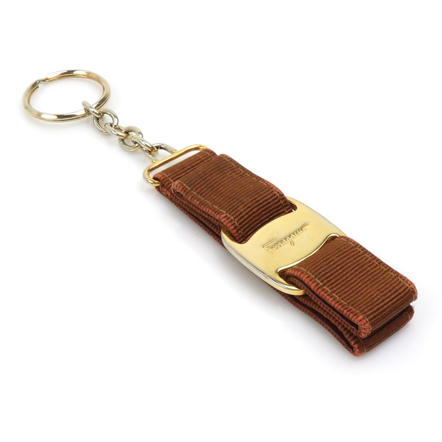 サルヴァトーレフェラガモ Salvatore Ferragamo キーリング キーホルダー ヴァラリボン キャンバス/メタル ブラウン/ゴールド ユニセックス e58684a
