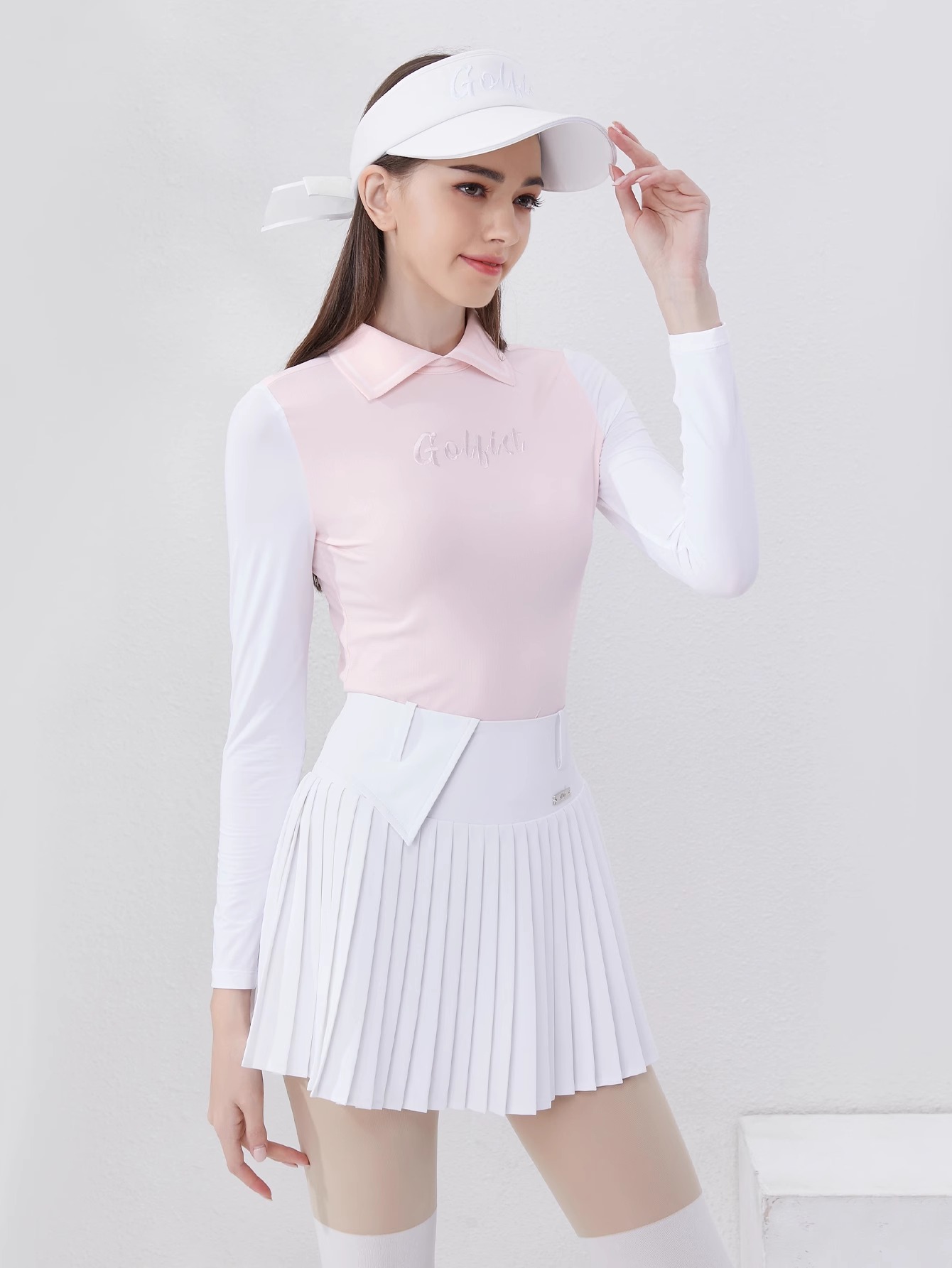 ゴルフウェア レディース スポーツウェア 冷感長袖 薄手 日焼け止め POLOシャツ Tシャツ スカート 上下セット 白 ピンク プリーツスカ 春夏 速乾 女性 テニスウェア 韓国風 おしゃれ