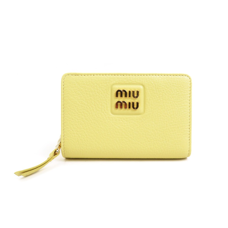ミュウミュウ MIUMIU 二つ折り財布 レザー イエロー レディース r10099g