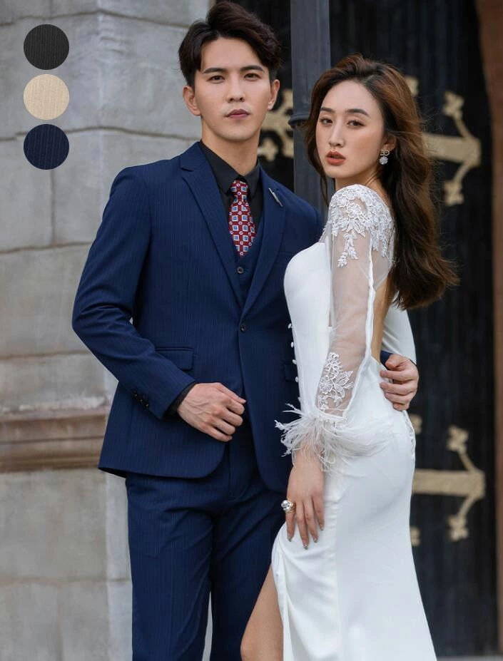 結婚式スーツ フォーマルスーツ ストライプ メンズ シングルスーツ 上下セット ビジネススーツ 2点/3点セット スリーピース スーツ 撮影用 紳士服 男性スーツ セットアップ スーツセット メンズス