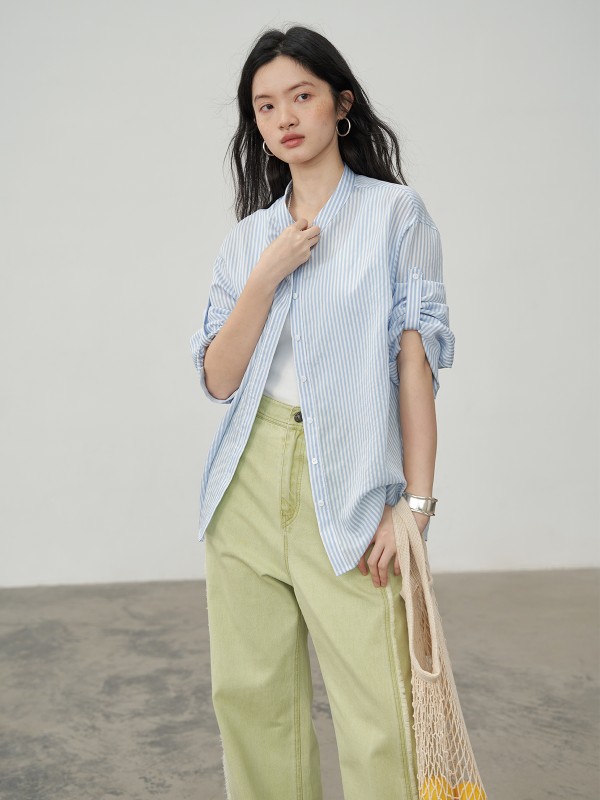 オモント エッグタルト 薄手 物理日焼け止めシャツ レディース 夏 ゆったり ストライプ カーディガン シンプル シャツ 長袖 トップス