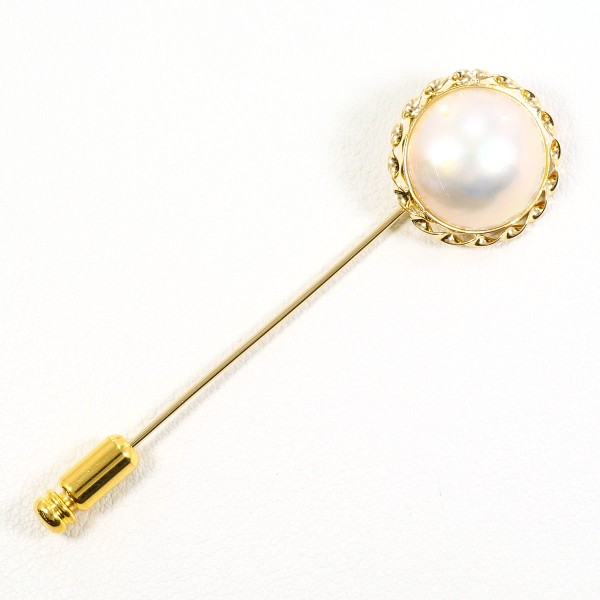 K18 18金 YG 合金 ピンブローチ マベパール(真珠) 中古