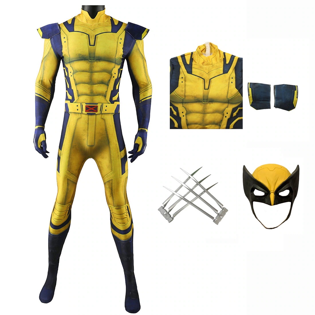 スーパーヒーロー コスプレ衣装 爪 マスク 付き 4点セット ボディスーツ ジャンプスーツ 爪 仮面 コスプレ小物付き ハロウィン コスチューム