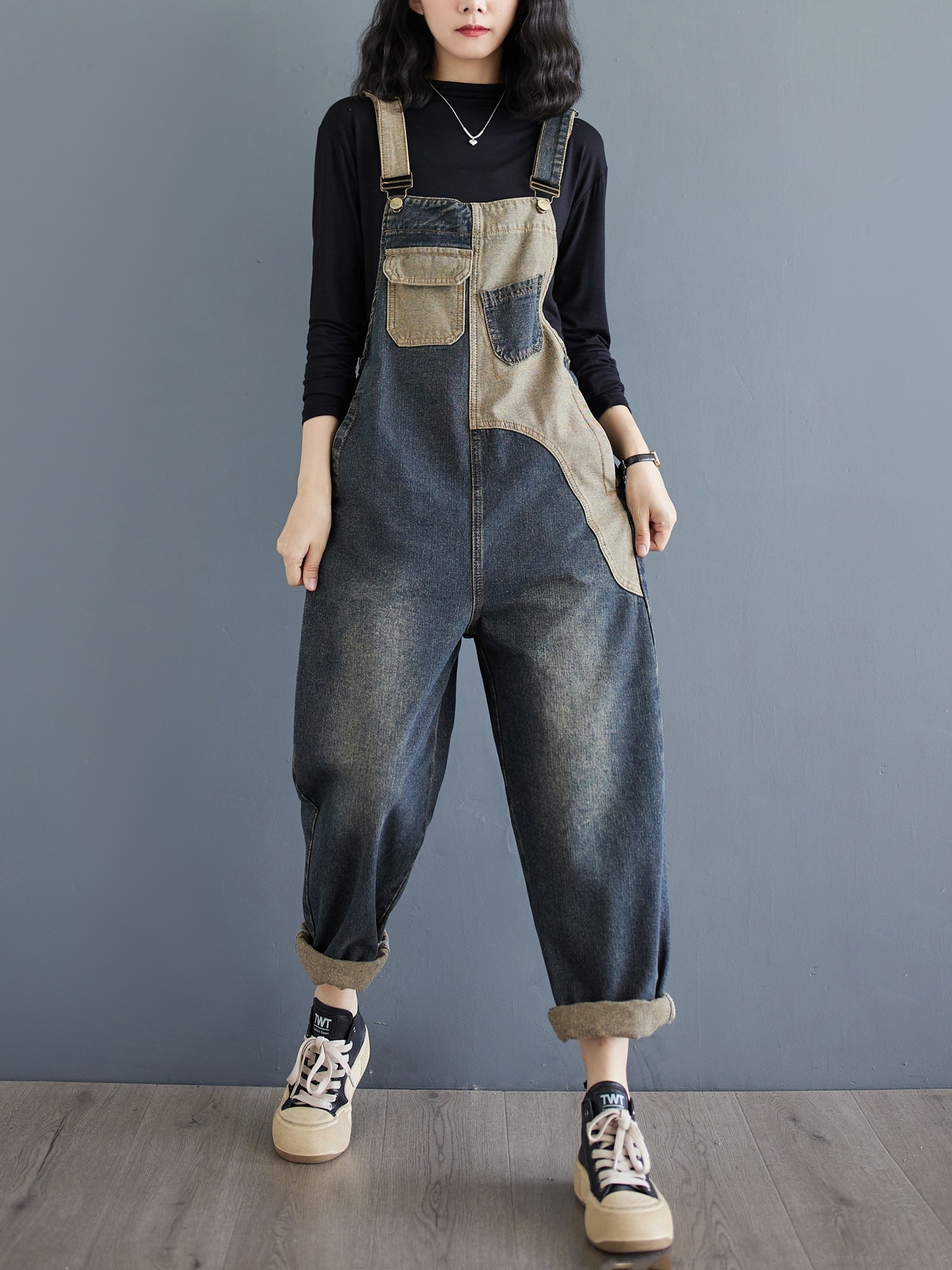 ゆったりシルエットデニムオーバーオールオフショルダー