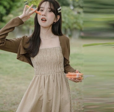 キャミワンピース ギンガムチェック カーディガン 2点セット トップス ワンピース ロング丈 長袖 キャミソール スクエアネック セミフレア スリム 細身 スマート 前開き 薄手 かわいい 大人可愛い