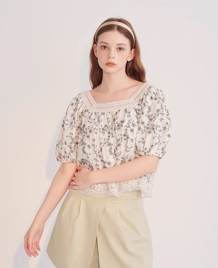 レディース ファッション 夏 レース 甘い レトロ カラー プルオーバー トップス 女性 トップス ブラウス 袖あり 半袖 ラウンドネック スクエアネック かわいい 大人可愛い カジュアル おしゃれ