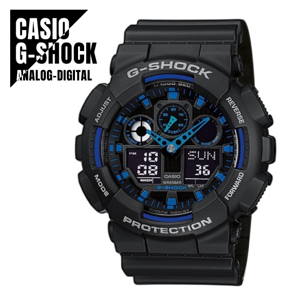 【即納】 CASIO カシオ G-SHOCK Gショック アナデジ 耐磁 GA-100-1A2 ブルーブラック 腕時計 メンズ