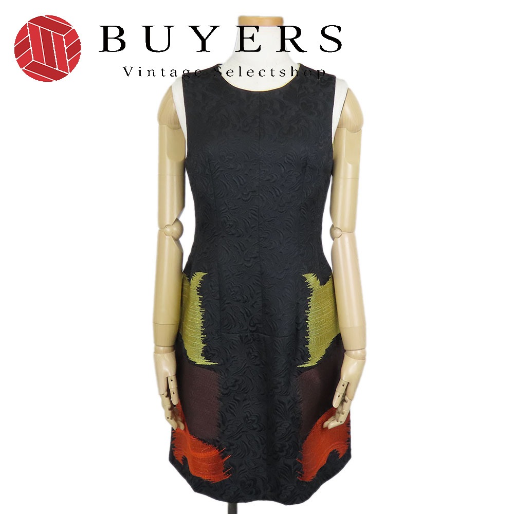 中古 ワンピース 584003 イタリア 38 ポリエステル コットン レーヨン ブラック ミニ丈 刺繍 PAOLA FRANI レディース 女性