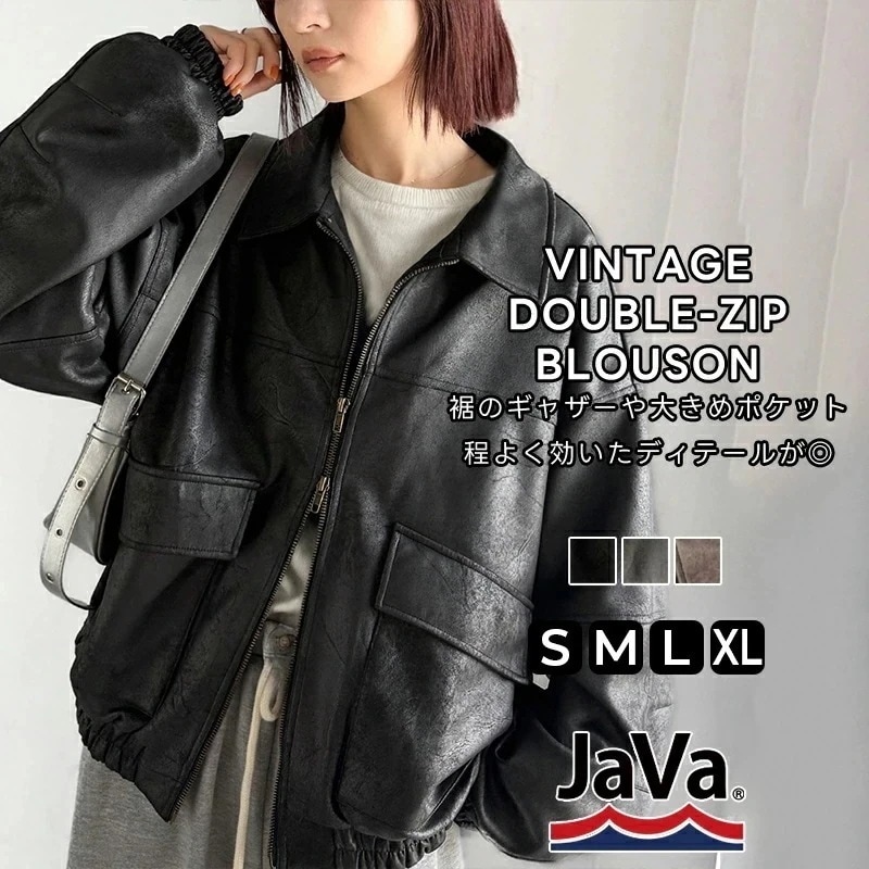 javaジャバコラボ トップス アウター レディース ヴィンテージ スウェード 風 ダブル ジップ メンズ ライク ブルゾン 大きいサイズ