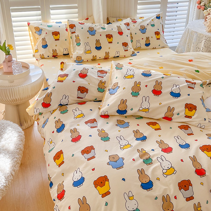 ミッフィー 布団カバーかわいいミッフィーウサギのコットン4点セットフルコットンベッドシーツと掛け布団カバーシングル点フルセット3 5,322円