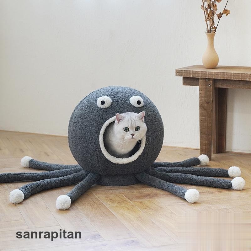 猫用ベッド ペットベッド ペットハウス キャットハウス 猫 犬 ネコベッド ペットグッズ ペット用品 おもしろ 個性的 タコ たこ 動物 ドーム 丸