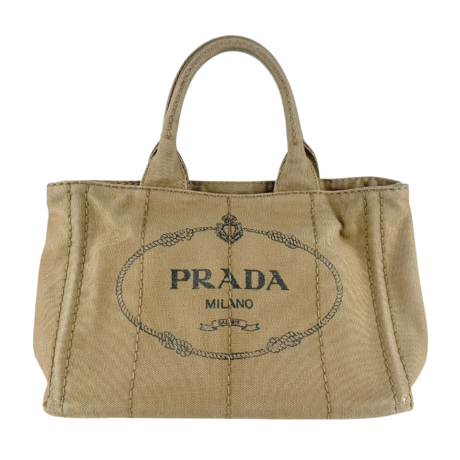 プラダ PRADA ハンドバッグ ショルダーバッグ カナパ キャンバス ベージュブラウン ゴールド レディース z9226