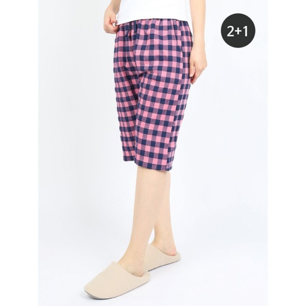 (ノーブルジーンズ) Q チェックコットンパンツ 2+1 パジャマサマースリープホームウェア国産パジャマショーツ