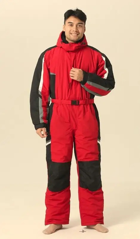 ホット冬男性屋外スキージャンプスーツ熱防水防風スキースーツ男性スノーボードワンピース防寒着暖かい服 red S-165- 170 cm