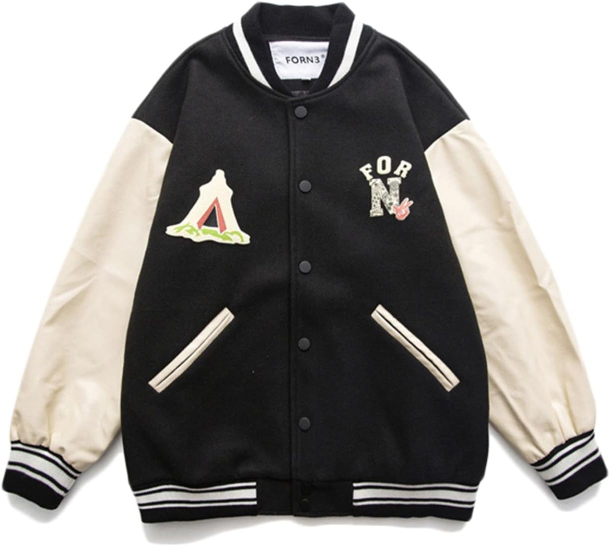 スタジアムジャンパー メンズ ブルゾン スタジャン ラシャ PU革袖 パッチワーク ヒップホップ プリント カッコイイ ショート アウター ジャンパー 春 秋 長袖 デイリー スポーツ バイク用 男性