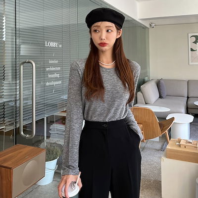 ロングTシャツ トップス Tシャツ 長袖 ラウンドネック 大人可愛い シンプル カジュアル 大人女子 こなれ感 ラフ ルーズ 抜け感 無地 春 秋 冬 ロングTシャツ トップス Tシャツ 長袖 ラウンドネック 大人