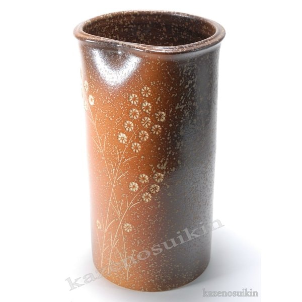 草花紋傘立　（信楽焼き・陶器・傘立て・梅雨・雨・玄関・収納・B037-11）