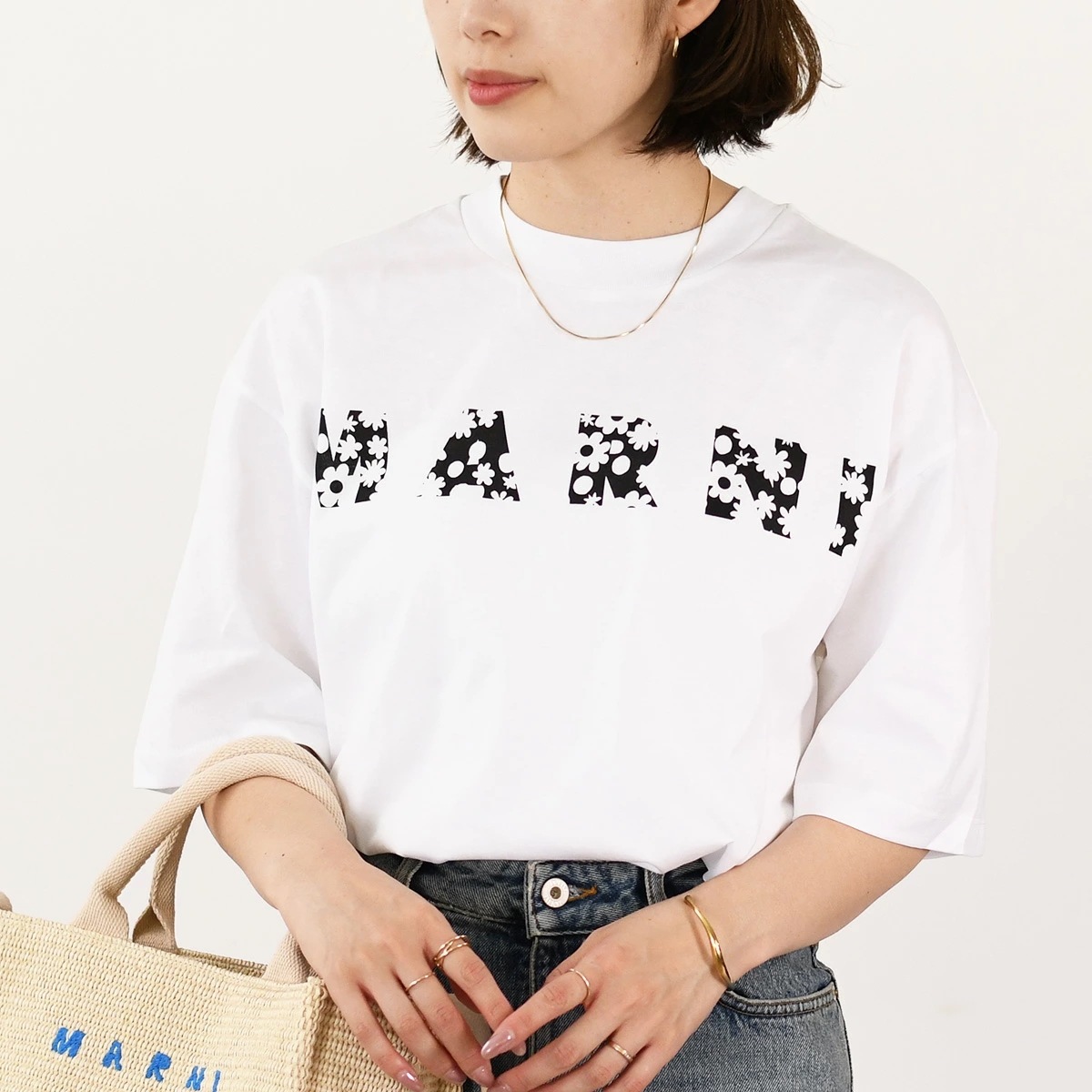 Tシャツ カットソー Pop Fields ロゴ コットンTシャツ THJET49P15 USCX50 レディース アイボリー クルーネック 半袖