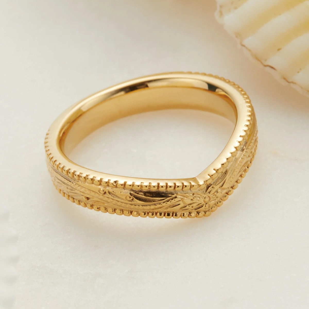 リング レディース メンズ シルバー925 ミル打ち V字 ハワイアンジュエリー プルメリア マイレ