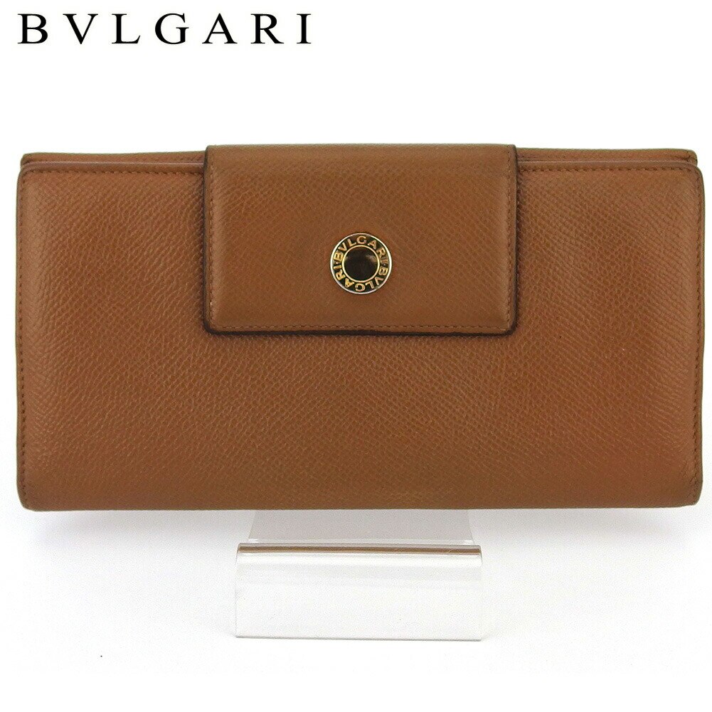 長財布 Wホック 財布 ロゴボタン レディース メンズ ブラウン ゴールド 中古