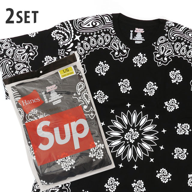 【数量限定特別価格】 シュプリーム SUPREME x ヘインズ Hanes Bandana Tagless Tee 2-pack Tシャツ 2枚セット BLACK 200-009034-051