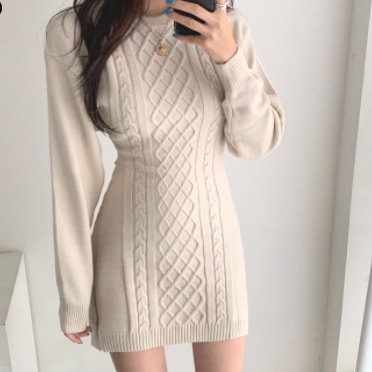 ざっくりニットワンピース ワンピース ニット ミニ ミニ丈 膝上 袖あり 長袖 ラウンドネック