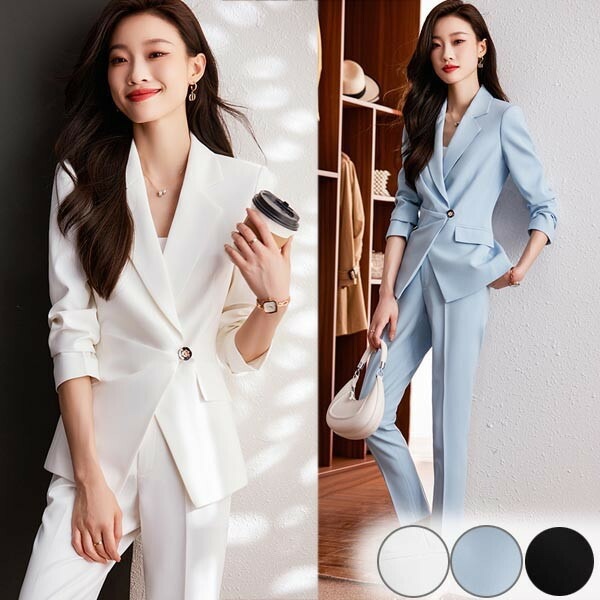 新作 スーツ レディース 大きいサイズ 通勤 事務服 就活 就職活動 面接 仕事着 フォーマル 上下セット 長袖 オフィス ビジネス 事務服 制服 おしゃれ 無地 白 黒 青 大きいサイズ S M L
