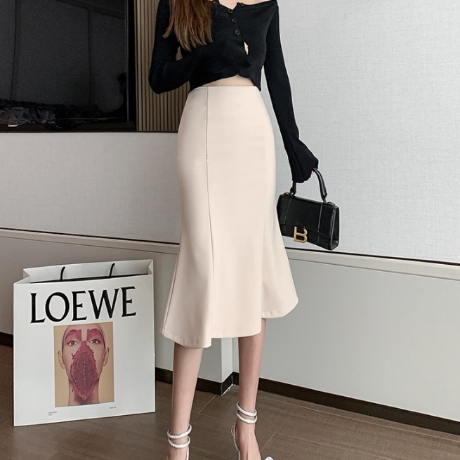 レディース スカート マーメイドスカート ミドル丈 マーメイド フェミニン ファスナー ハイウエスト かわいい 大人可愛い きれいめ シンプル 上品 おしゃれ フォーマル キュート 都会的 無地 春