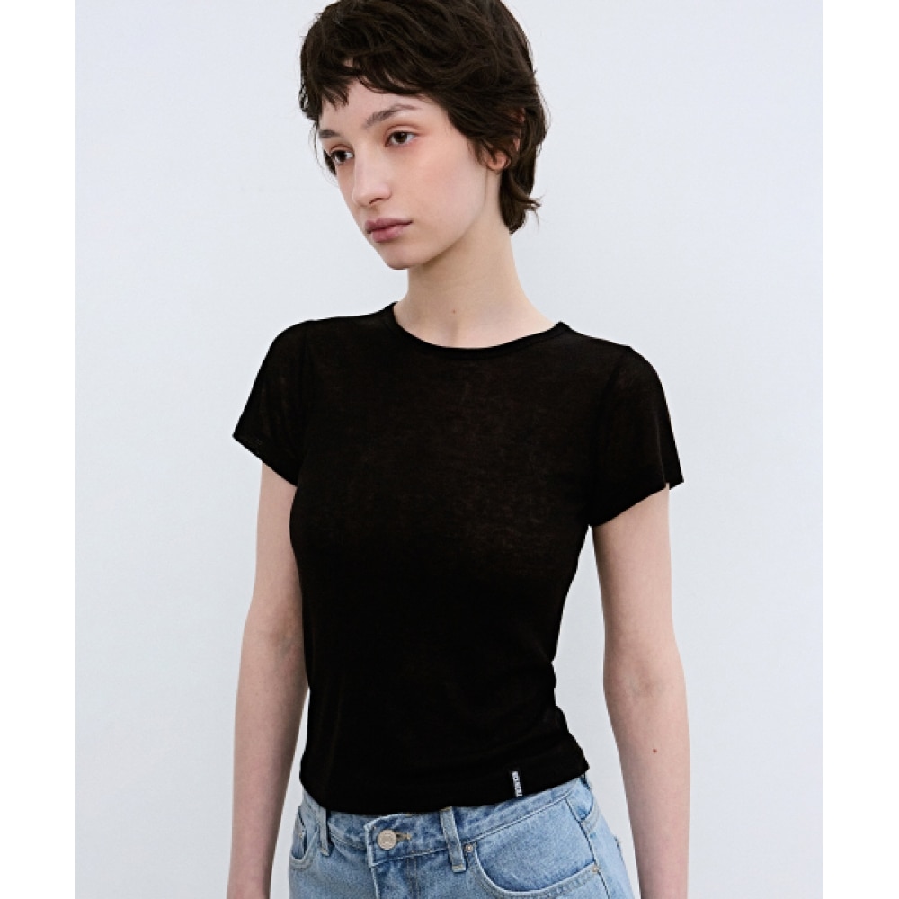 ニック&ニコールウールテンセルハーフティー_ブラック