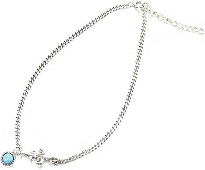 アンクレット ターコイズ スターリング シルバー 925 アラベスク 足首 ミサンガ チェーン バングル メンズ(シルバー, ワンサイズ)