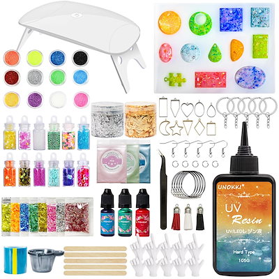 他サイト： UNOKKI レジン セット, UVレジン スターターキット セット 初心者,レジン 着色剤,レジン液,レジン型,uvライト レジン用,必要な道具やパーツが揃ってる れじんせっと初心者向, レジン液の商品画像
