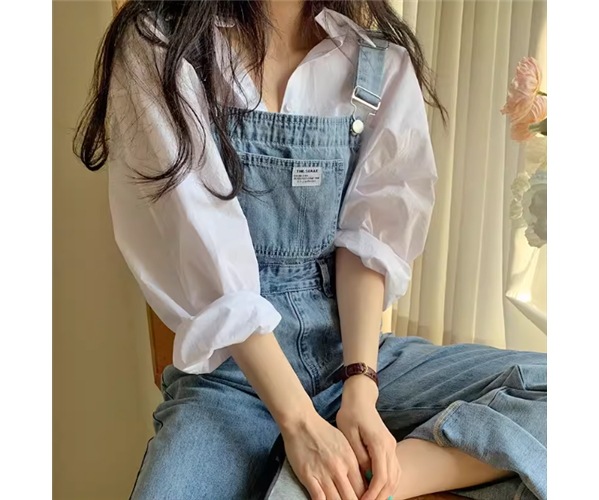 レディース オーバーオール デニム フルレングス 袖なし ノースリーブ ワイド ストレート ポケット ハイウエスト ボタン ウォッシュ サスペンダー 薄手 かわいい シンプル カジュアル おしゃれ