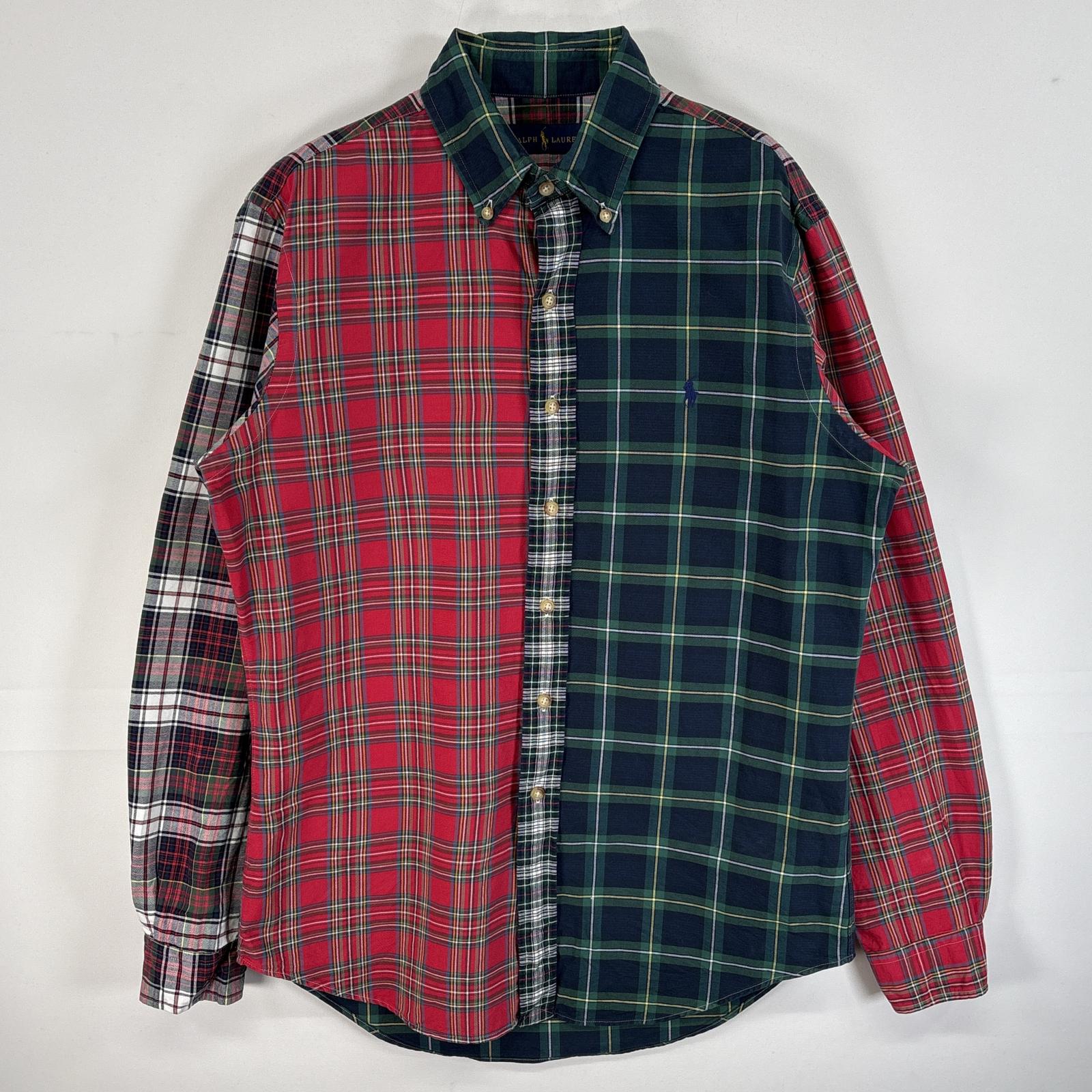 古着 長袖シャツ チェック ロゴ 刺繍 ボタンダウンシャツ S グリーン系 マルチカラー メンズ 6,391円