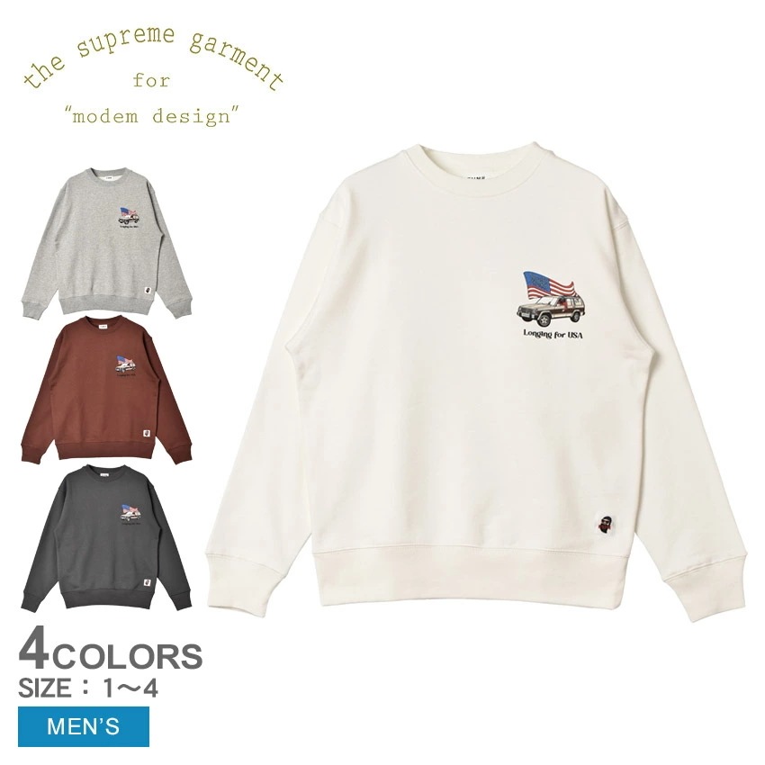 LONGING FOR USA L/S F-23051573 メンズ ウェア トップス スエット クルーネック 裏毛 プリント グラフィック ロゴ アパレル シンプル カジュアル