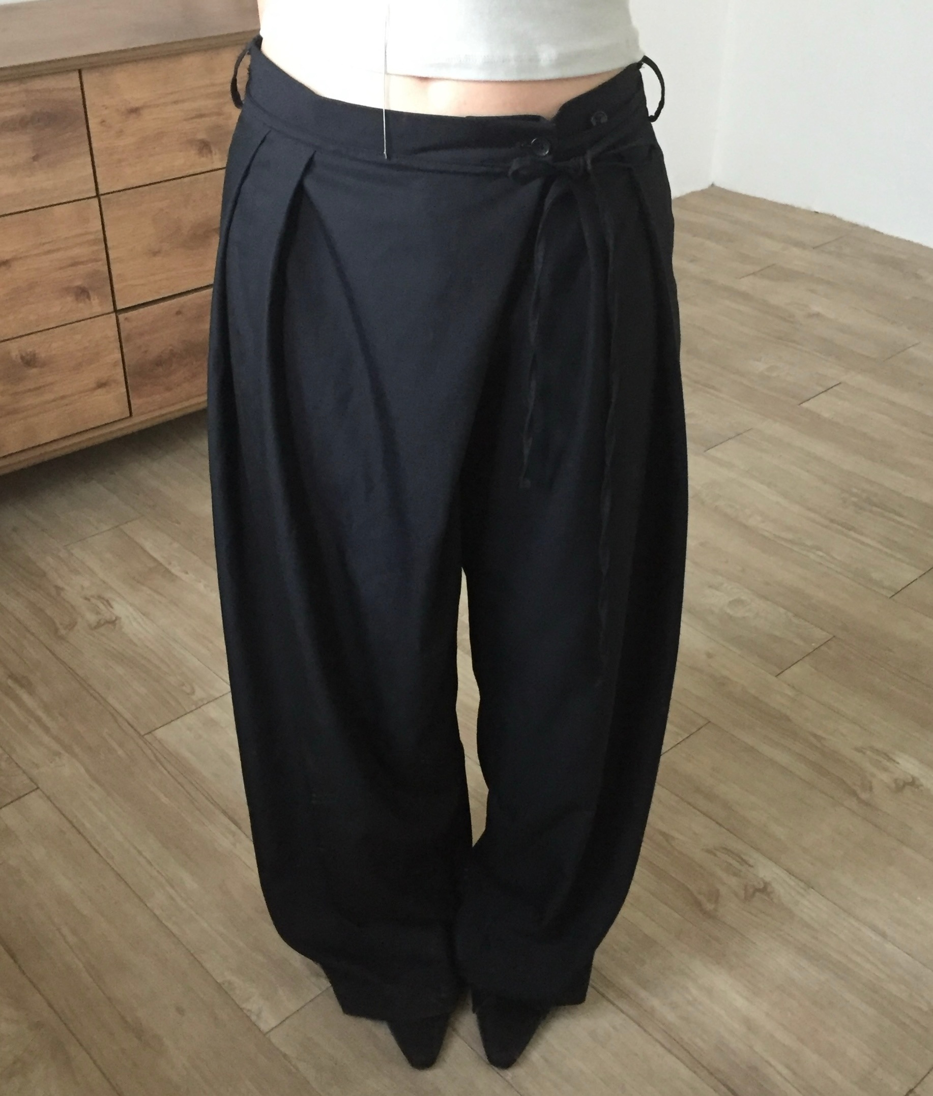 夏 ピンタック ワイド ラップ スラックス