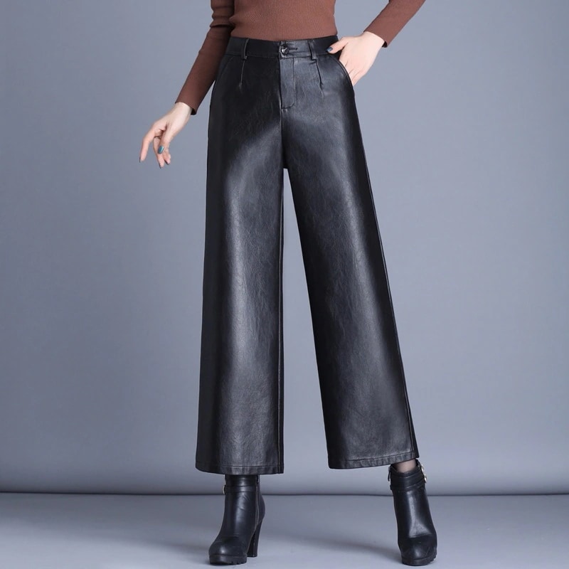 パンツ ワイド 細身 裏起毛 大人気 秋冬秋冬の最新 ボトムス レディース ズボン 防寒 カジュアル 裏ボア フェイクレザー レザーパンツ トレンド 無地
