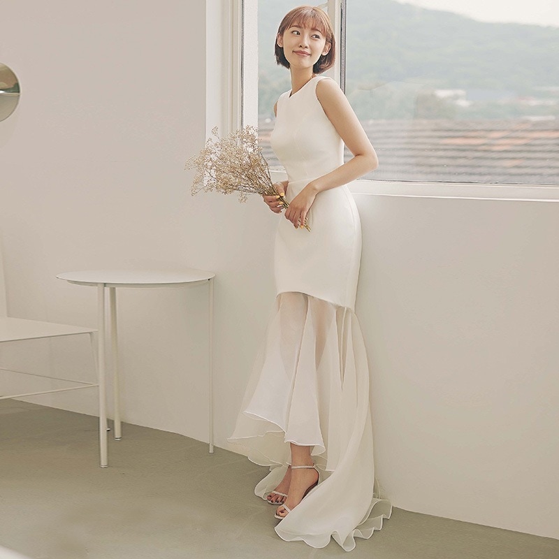 気質 エレガント 結婚式 ドレス ウェディングドレス パーティードレス 演奏会 二次会 発表会 ワンピース フィッシュテールスカート