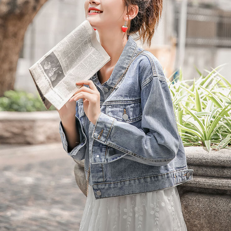 アウター レディース デニムジャケット 上着 きれいめ 個性的 春服 秋服 冬服 襟付き 流行 トレンド 定番 着回し コーディネート スタイル 韓国 オルチャン 無地 S M L XL フリーサイズ