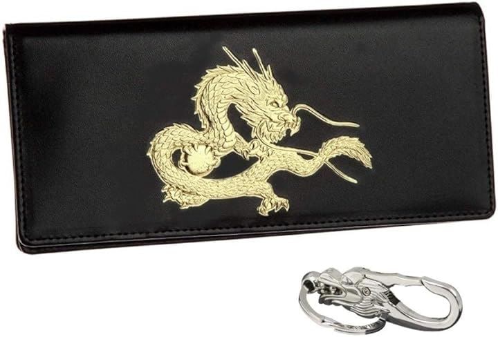 風水 秘伝 皇帝龍 長財布 金運 アップ 本金箔 刻印 牛 本革 メンズ 黒色 ブラック 黄金 根付 進呈 日本製(昇龍チャーム)