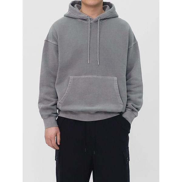 男子顔料ウォッシング無地フード付きオーバーフィット長袖TシャツSPT103_P388682101