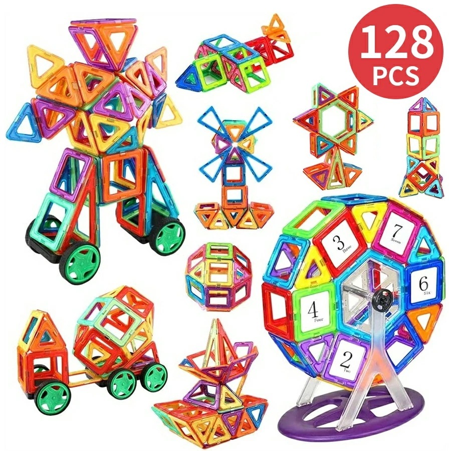 お买い得 マグネットブロック 128PCS クラシック磁石玩具 ブロックラボ 知育 DIY 知育玩具 クリスマス プレゼント 創造力育てる マグネットおもちゃ 贈り物 ギフトブロックス ブロックおもち