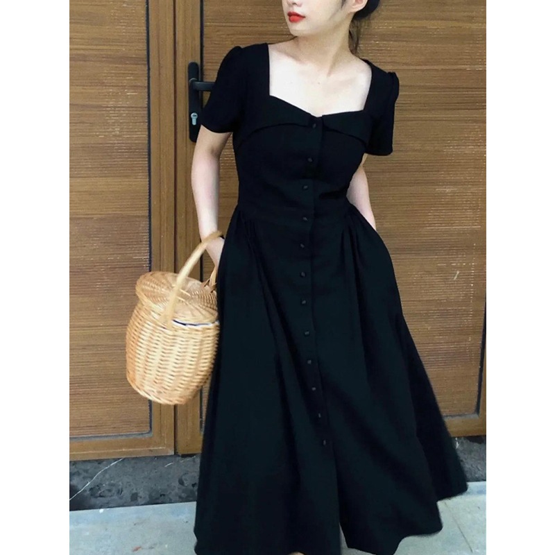 夏太mmお腹カバースリムブラックロングドレス2024ドレス気質レディース大きいサイズ