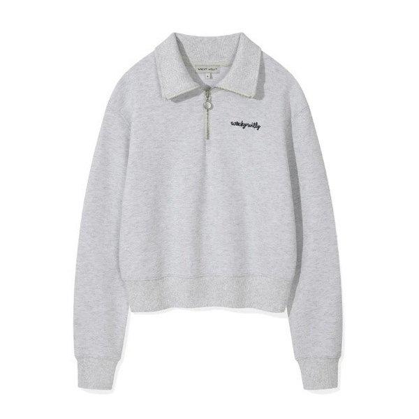 ワキウィリー長袖Tシャツ KQJ WA2501CR52LG ウーマンズ タイポロゴ ハーフジップアップ スウェットシャツ ライトグレー