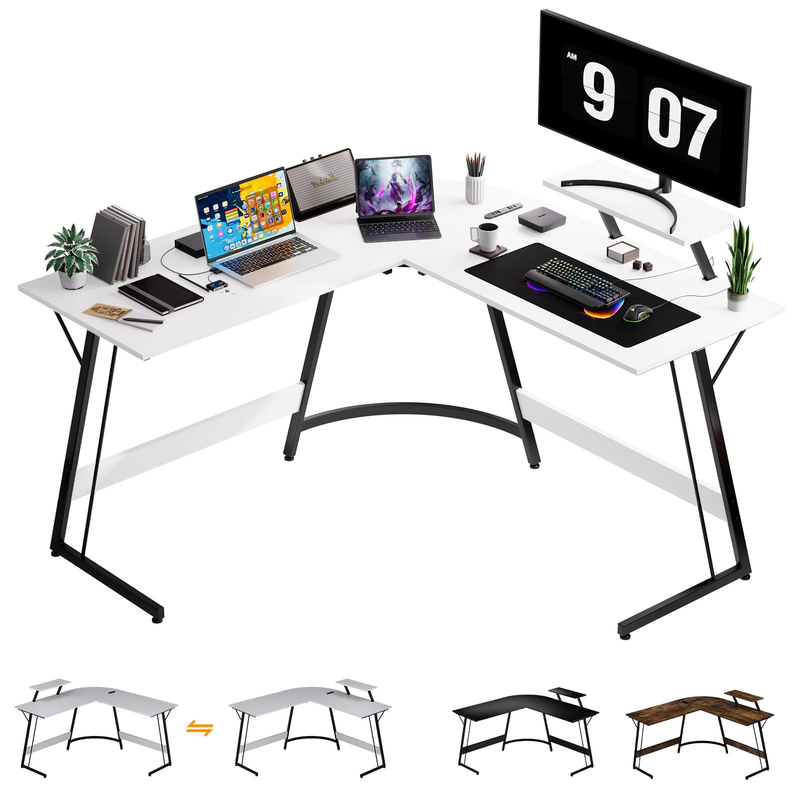 パソコンデスク L字デスク ゲーミングデスク 作業机 130cm x 130cm オフィスデスクコンセント付き コーナーデスク モニター台付き 勉強机 省スペース 仕事用 在宅勤務 35642