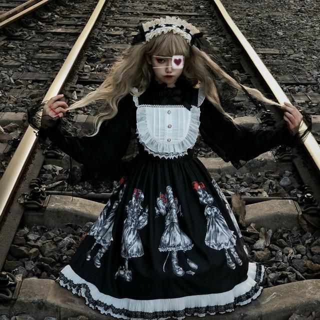 新作 メイド服 ハロウィン 二次元 オリジナル日系ロリータジャカード洋装ゴシックダーク系jskワンピース