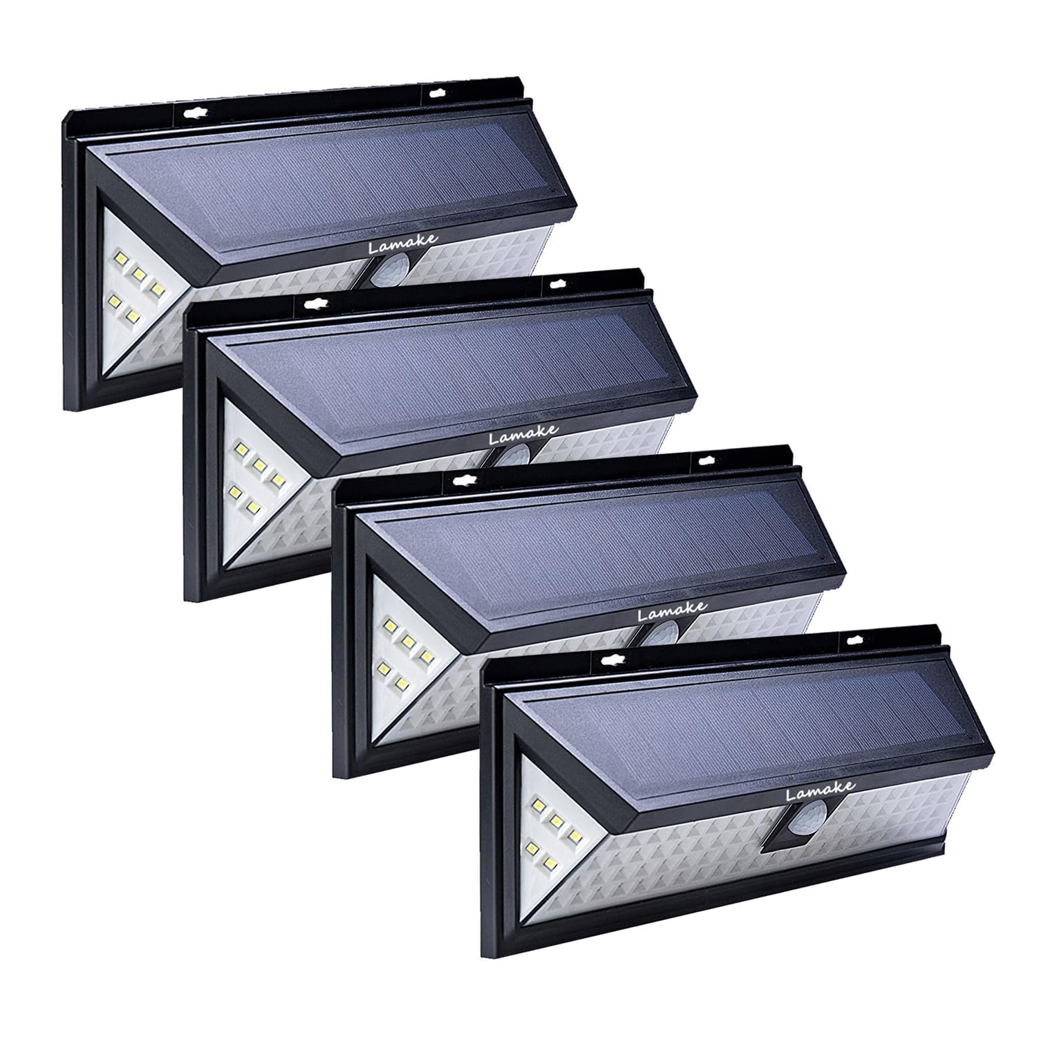 超超明るい 4400mAh大容量バッテリー内蔵 センサーライト ABS ソーラー充電 三つ照明モード 明暗センサー 取付簡単 4pack(8W*4個) 67287