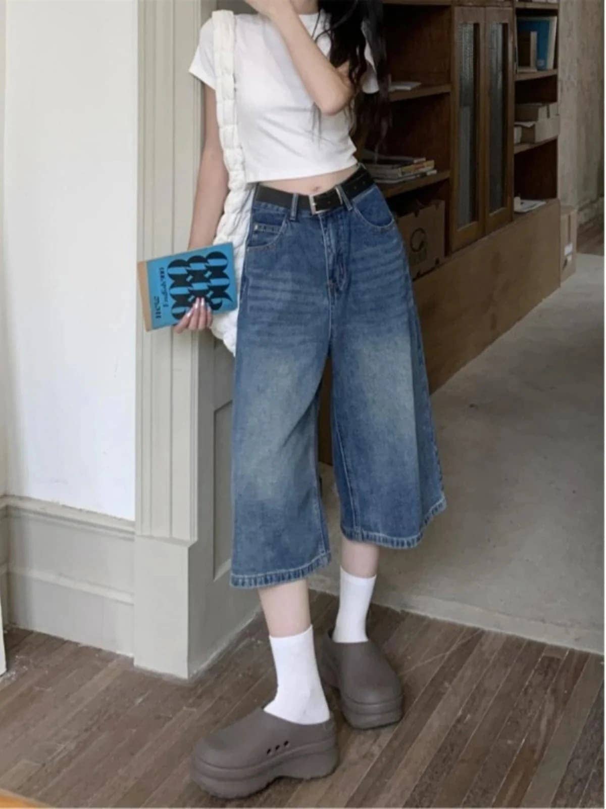 脚見せショートパンツ 24 新作 レトロ ストレート ジーンズ おしゃれ 七分ズボン