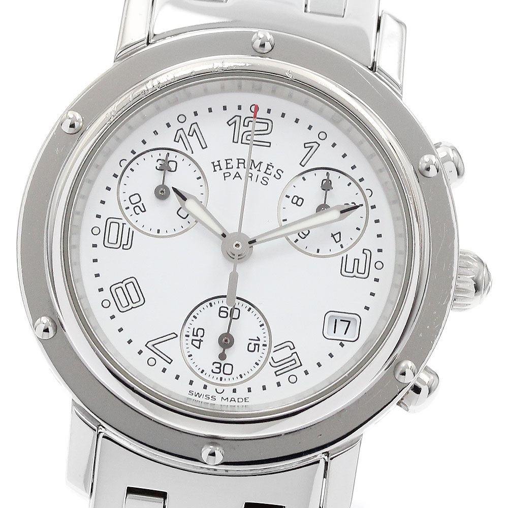 エルメス HERMES CL1.310 クリッパークロノ デイト クォーツ レディース 保証書付き_915329【中古】
